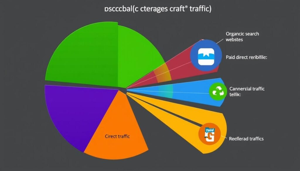 Different types of website traffic sources visualized in a pie chart Different types of website traffic sources visualized in a pie chart