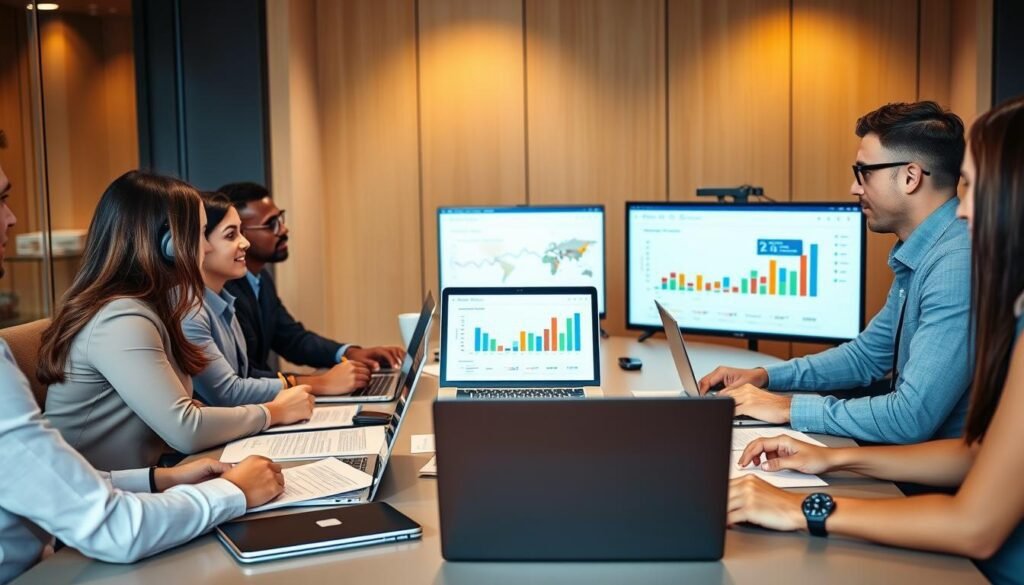 Digital marketing experts discussing website traffic strategies Digital marketing experts discussing website traffic strategies