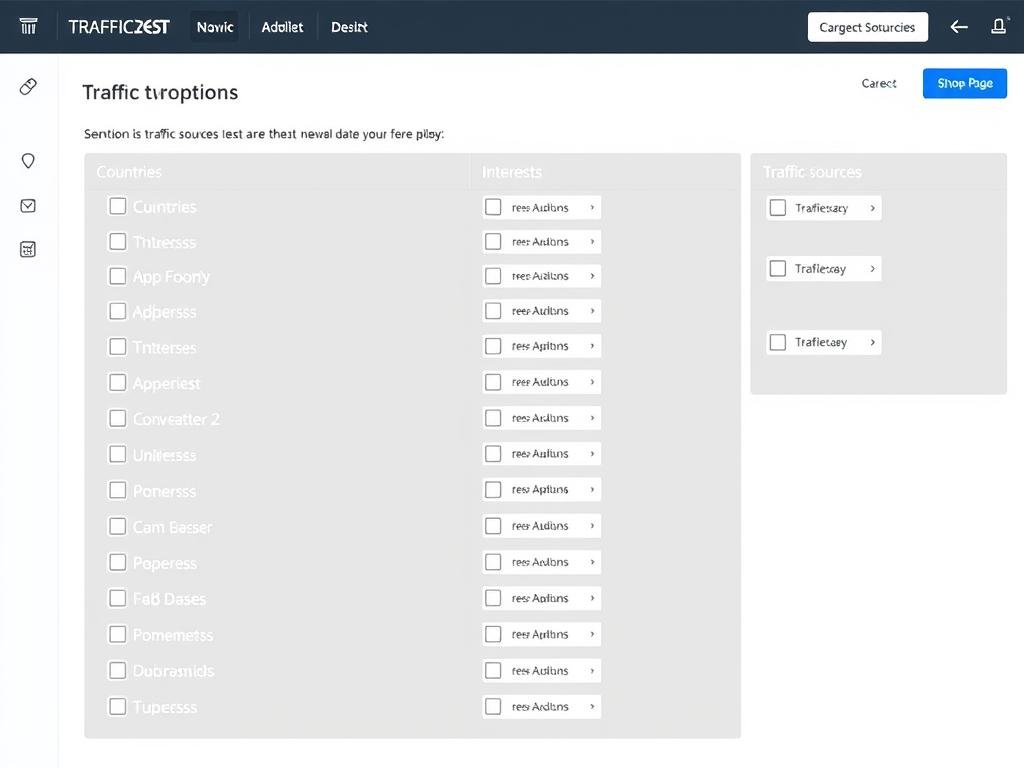 Trafficzest traffic sources and targeting options interface Trafficzest traffic sources and targeting options interface