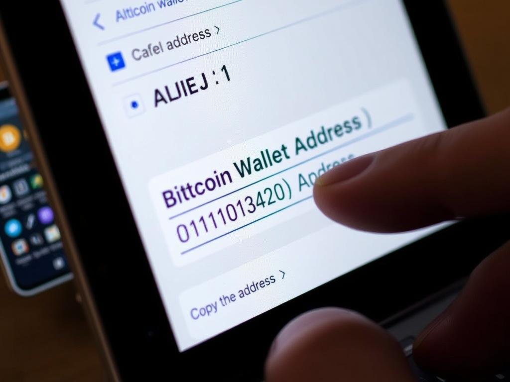 Close-up of bitcoin wallet address being entered into GOE1ULife platform Close-up of bitcoin wallet address being entered into GOE1ULife platform