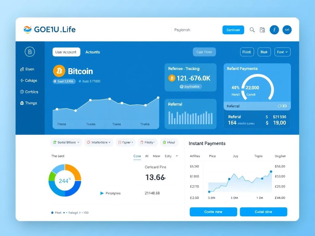 GOE1ULife platform dashboard showing Bitcoin earnings and referral system GOE1ULife platform dashboard showing Bitcoin earnings and referral system