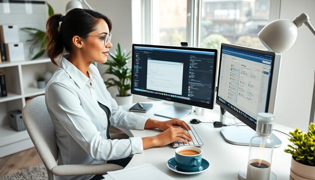 Professional virtual assistant working remotely on multiple tasks for virtual assistant jobs