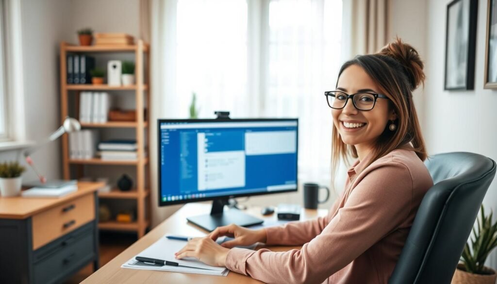 Successful virtual assistant enjoying administrative assistant work from home jobs Successful virtual assistant enjoying administrative assistant work from home jobs
