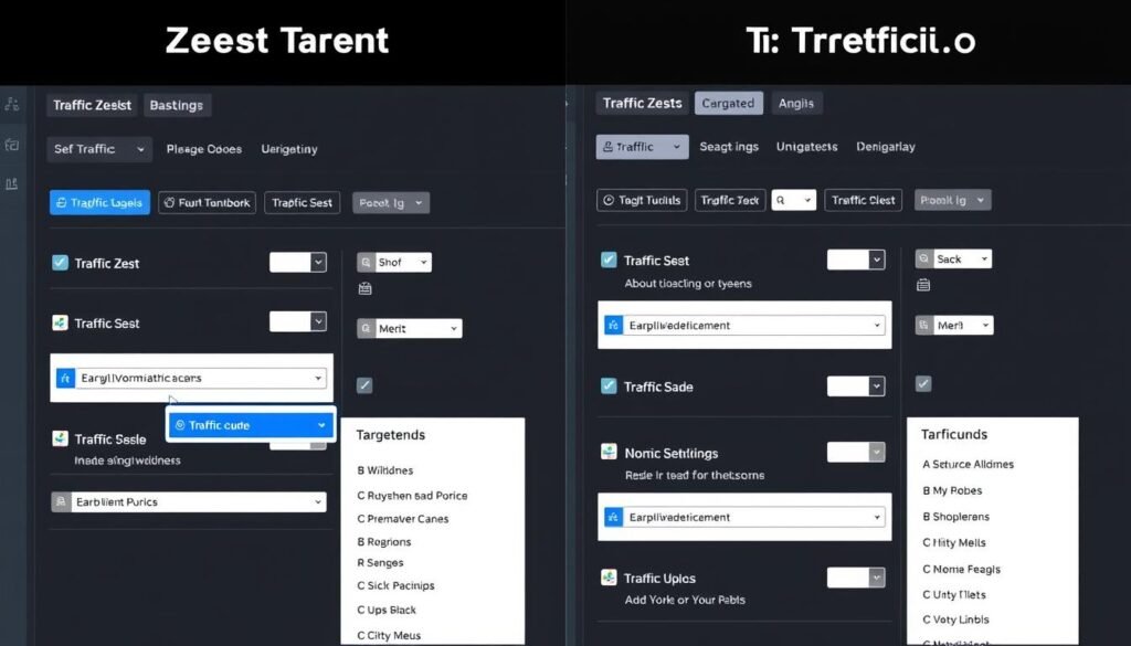 Targeting options dashboard comparison for Traffic Zest vs Traffics.io Targeting options dashboard comparison for Traffic Zest vs Traffics.io