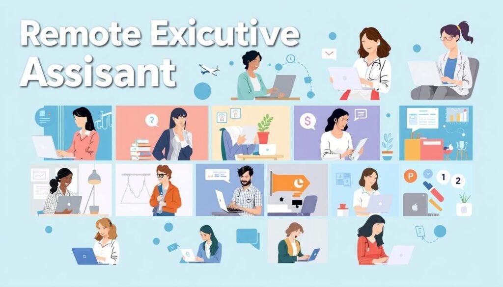 Various types of remote executive assistant roles across different industries and specializations Various types of remote executive assistant roles across different industries and specializations