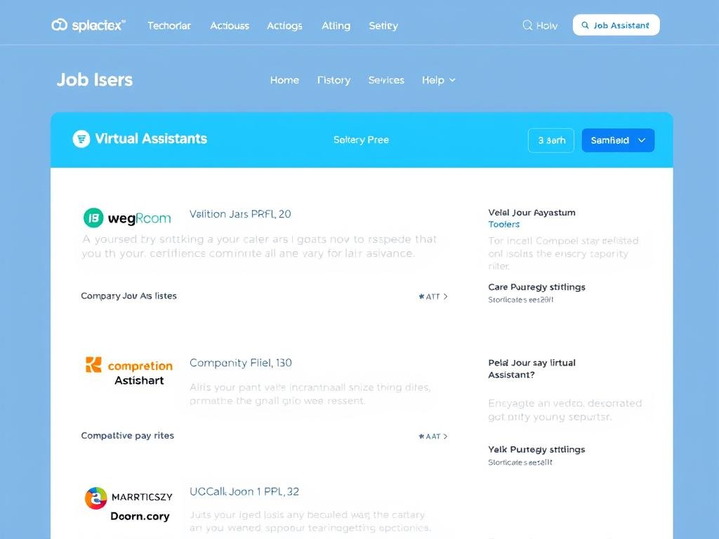 Wishup platform interface showing virtual assistant jobs listings Wishup platform interface showing virtual assistant jobs listings